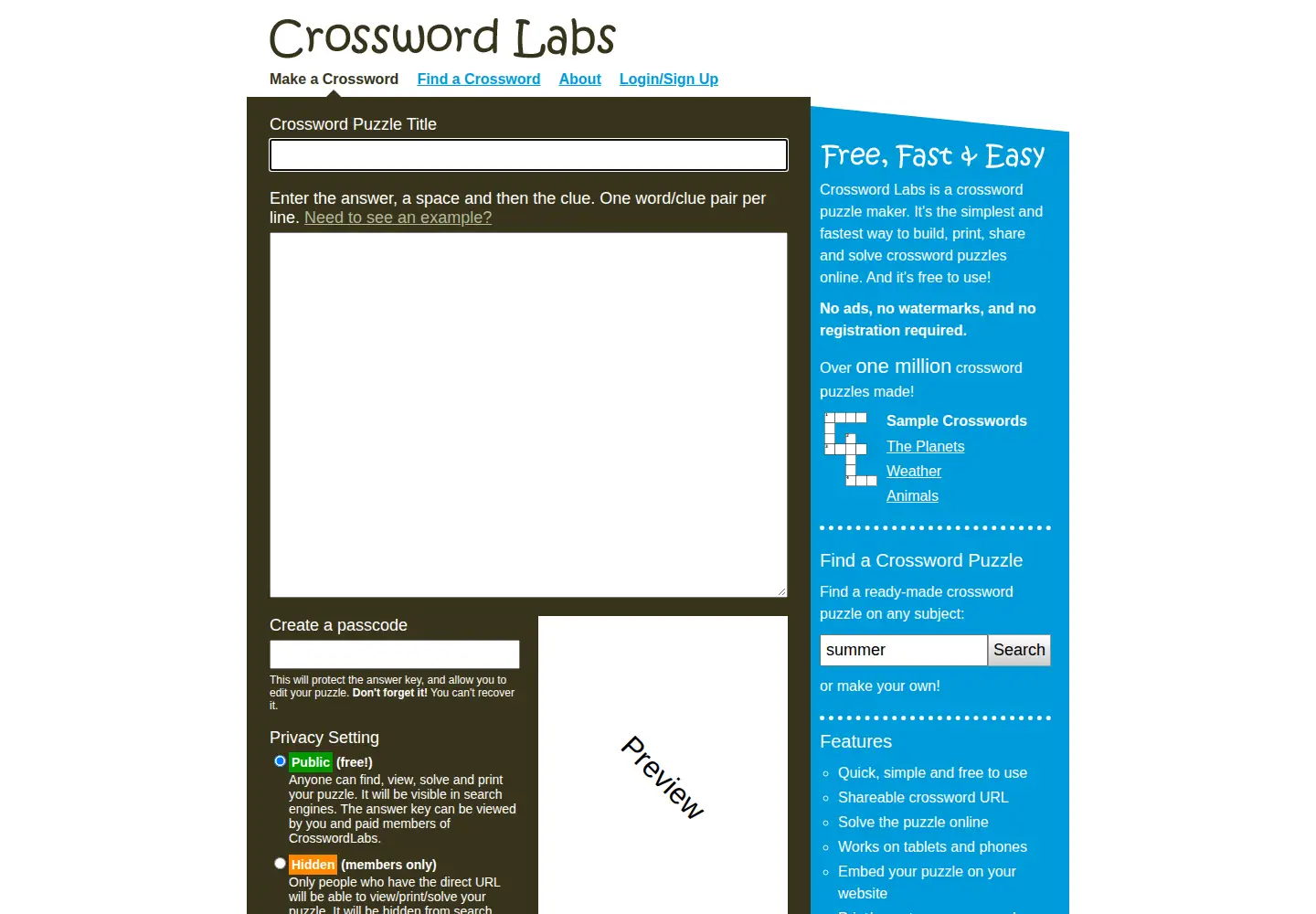Screenshot of crosswordlabs.com