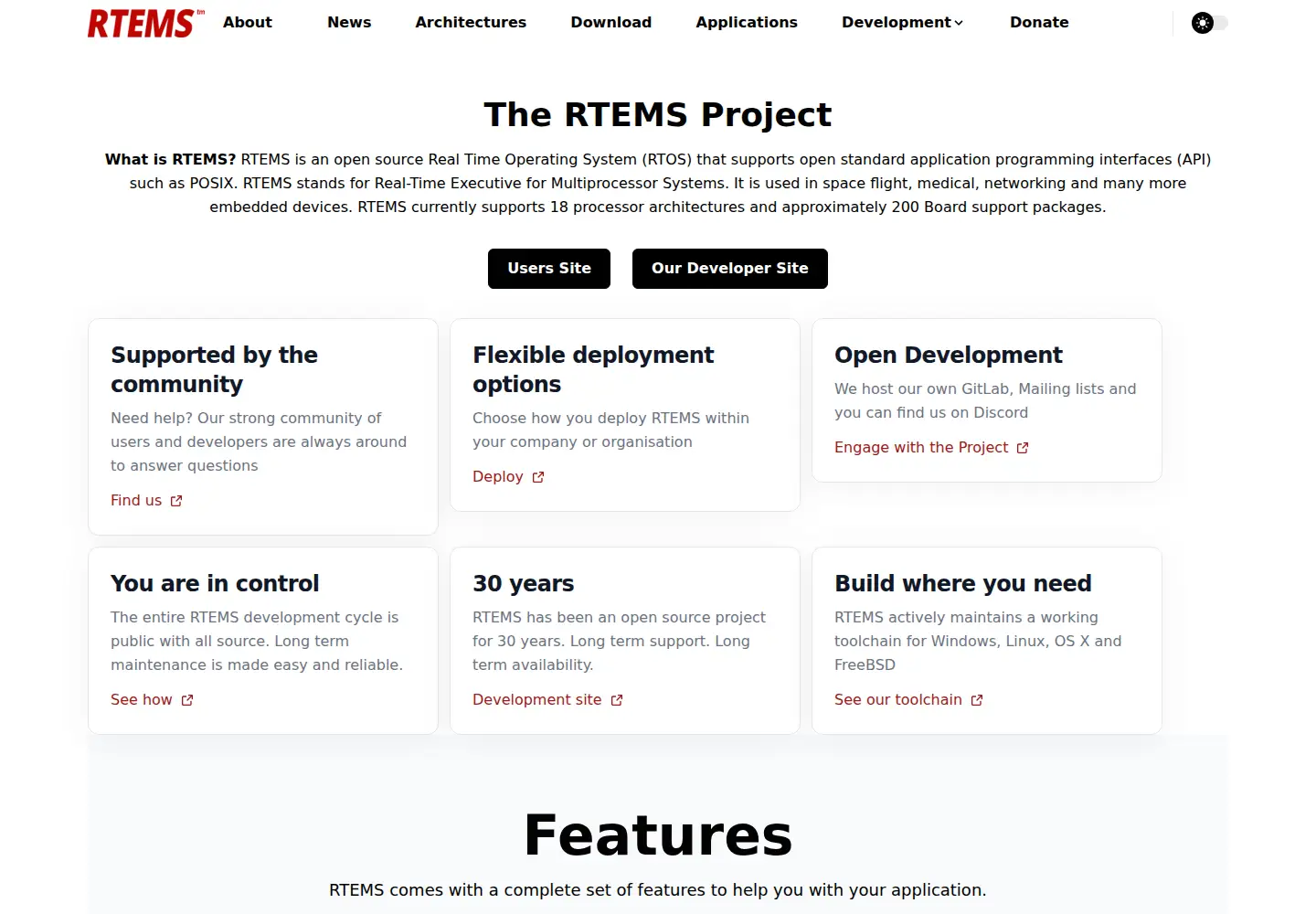 Screenshot of rtems.org