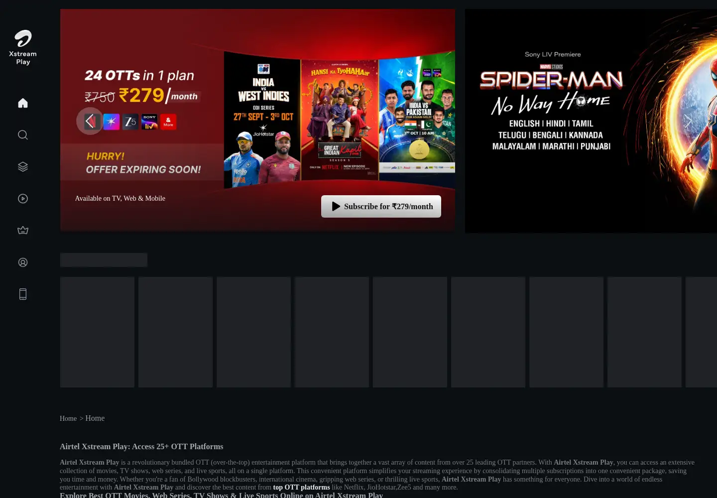 Screenshot of airtelxstream.in