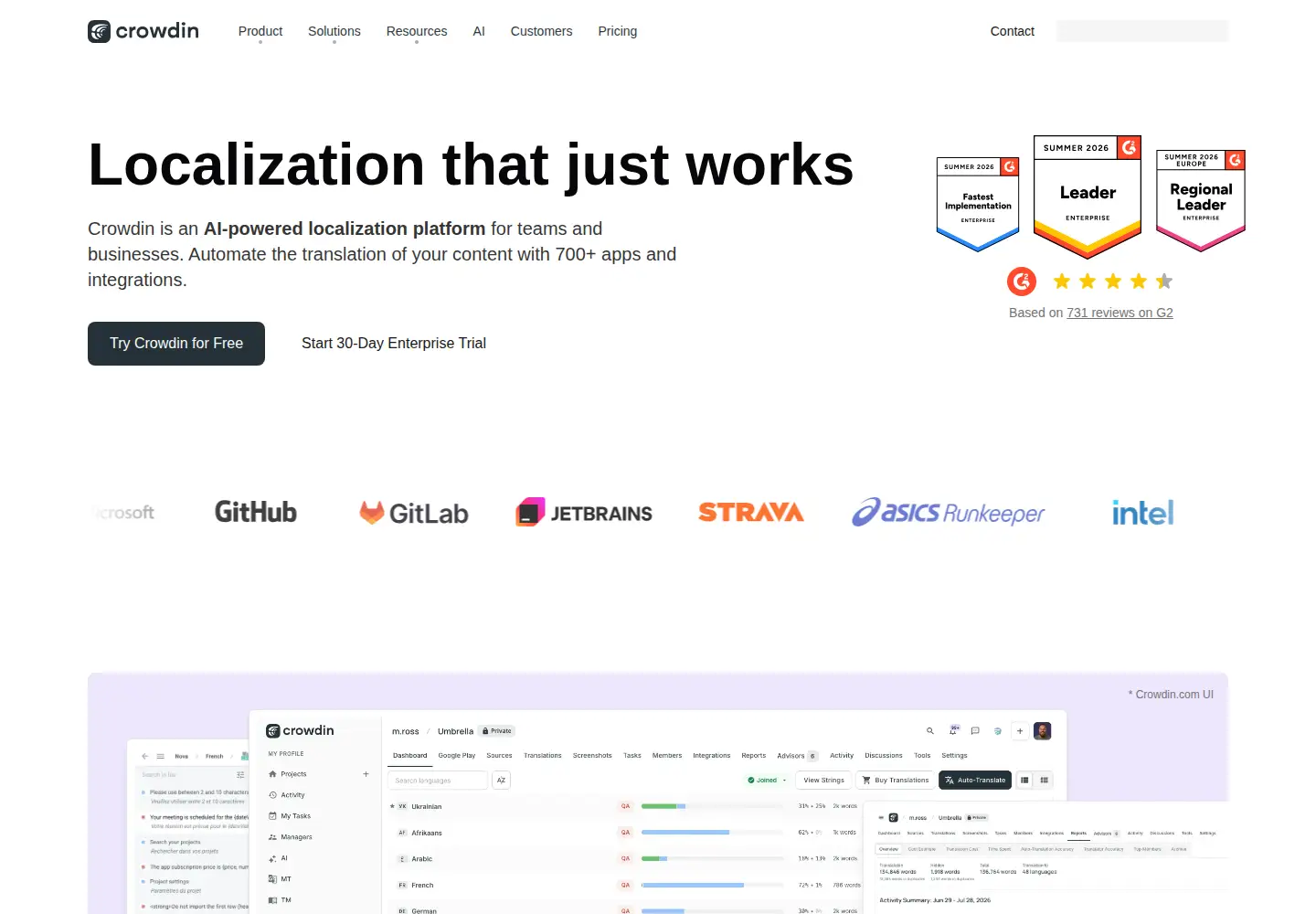 Screenshot of crowdin.com