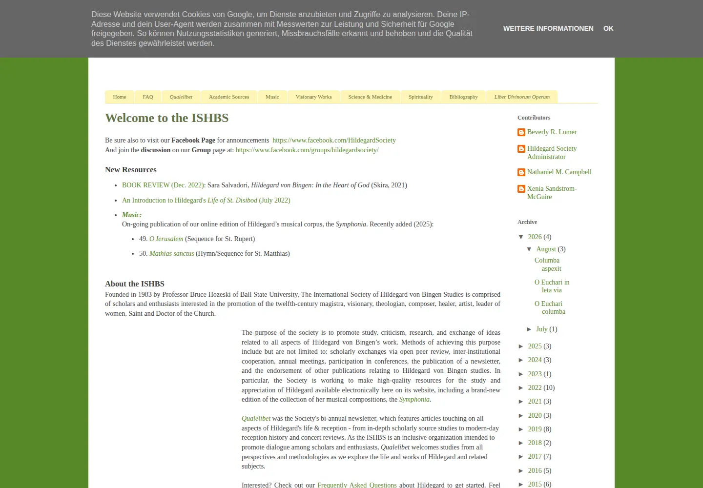 Screenshot of hildegard-society.org