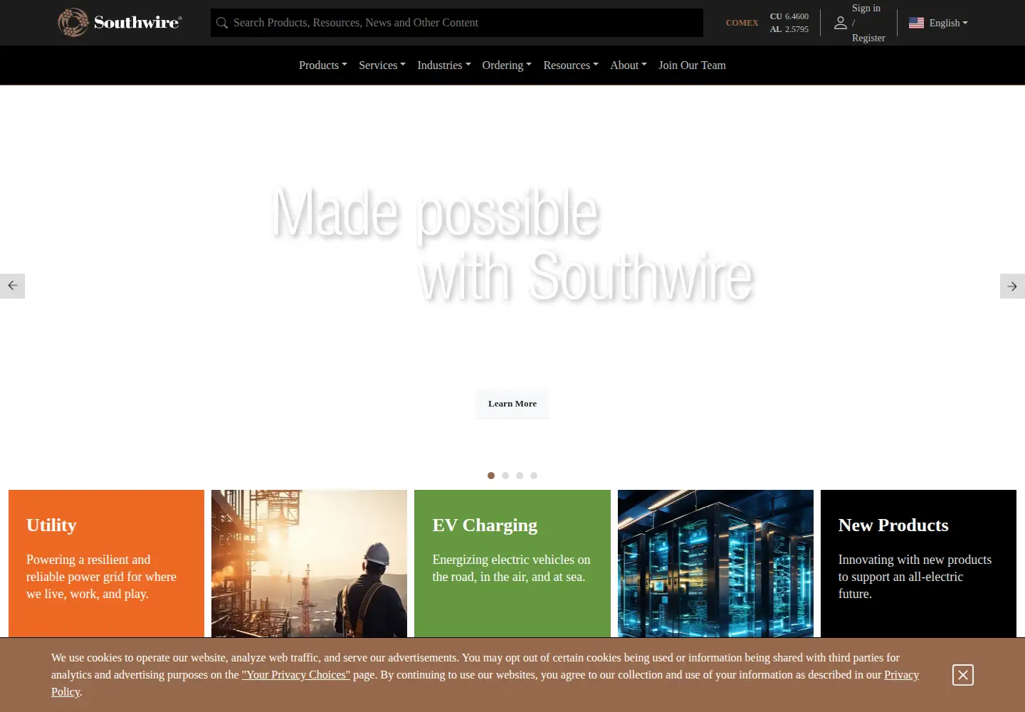 Captured homepage of southwire.com in the current scan