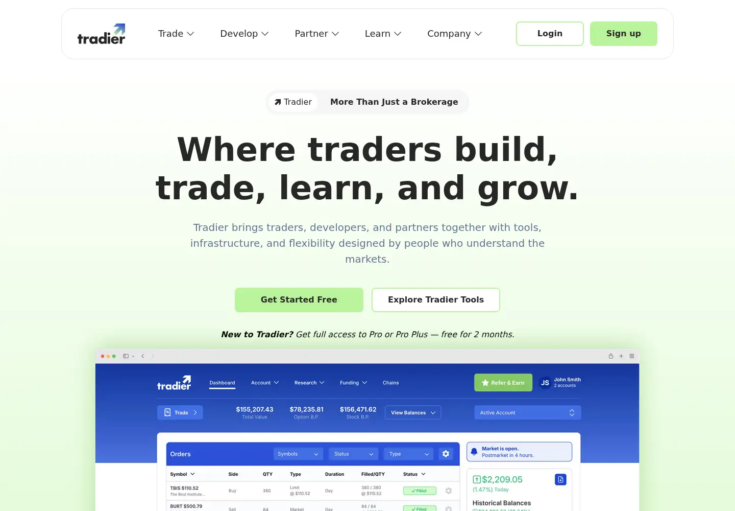 Screenshot of tradier.com