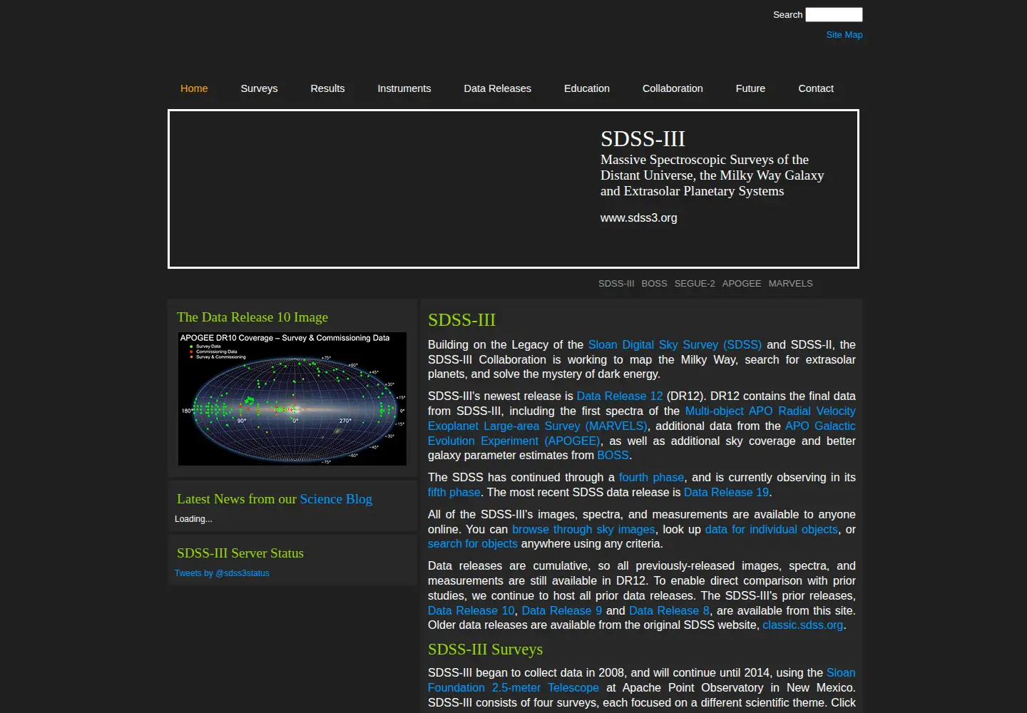 Screenshot of sdss3.org