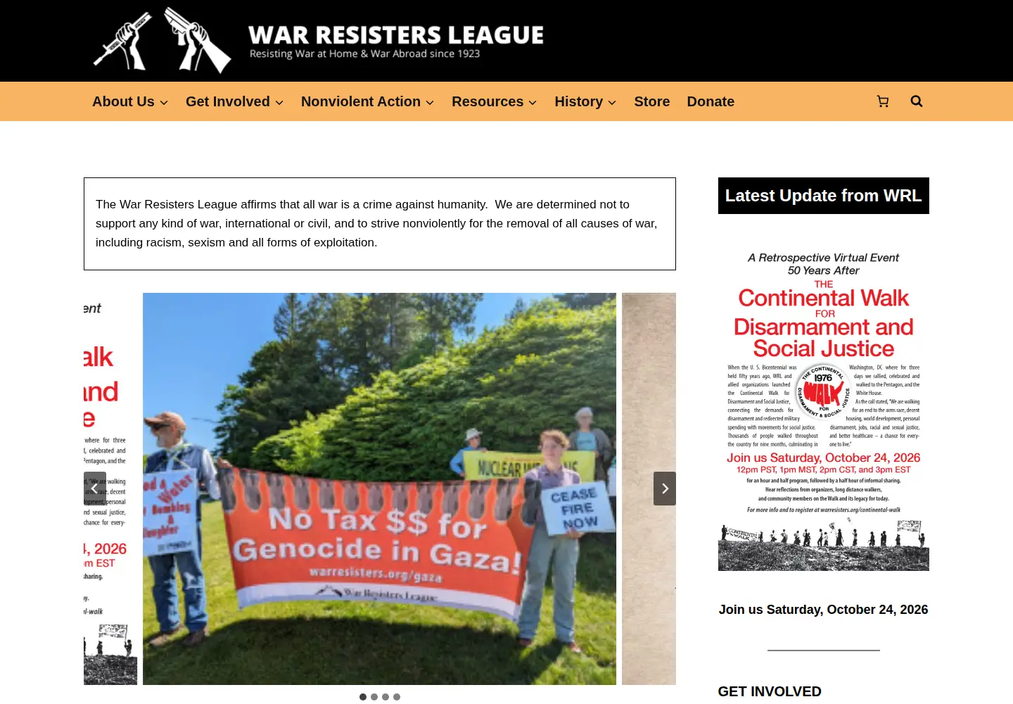 Captured homepage of warresisters.org in the current scan
