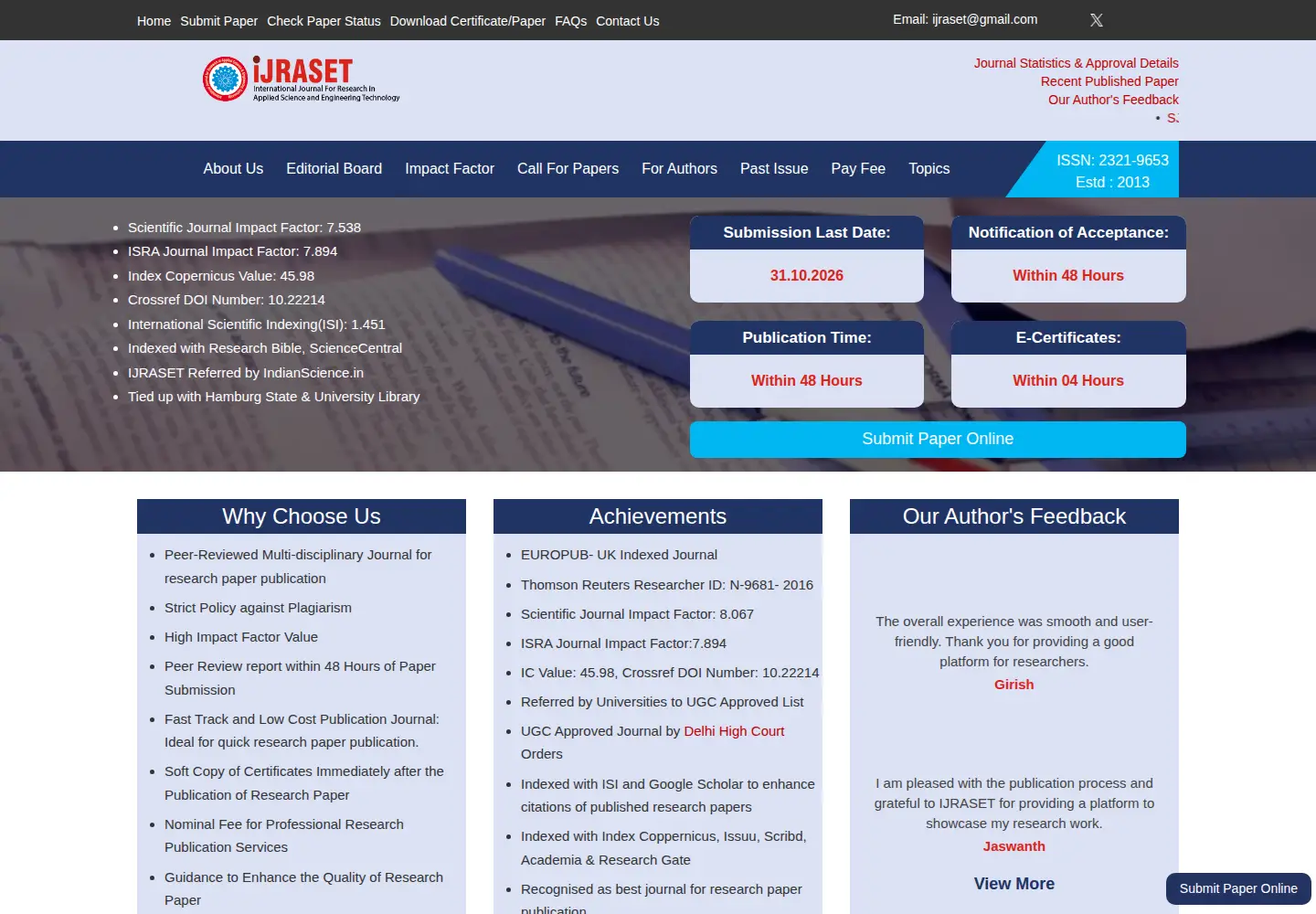 Screenshot of ijraset.com