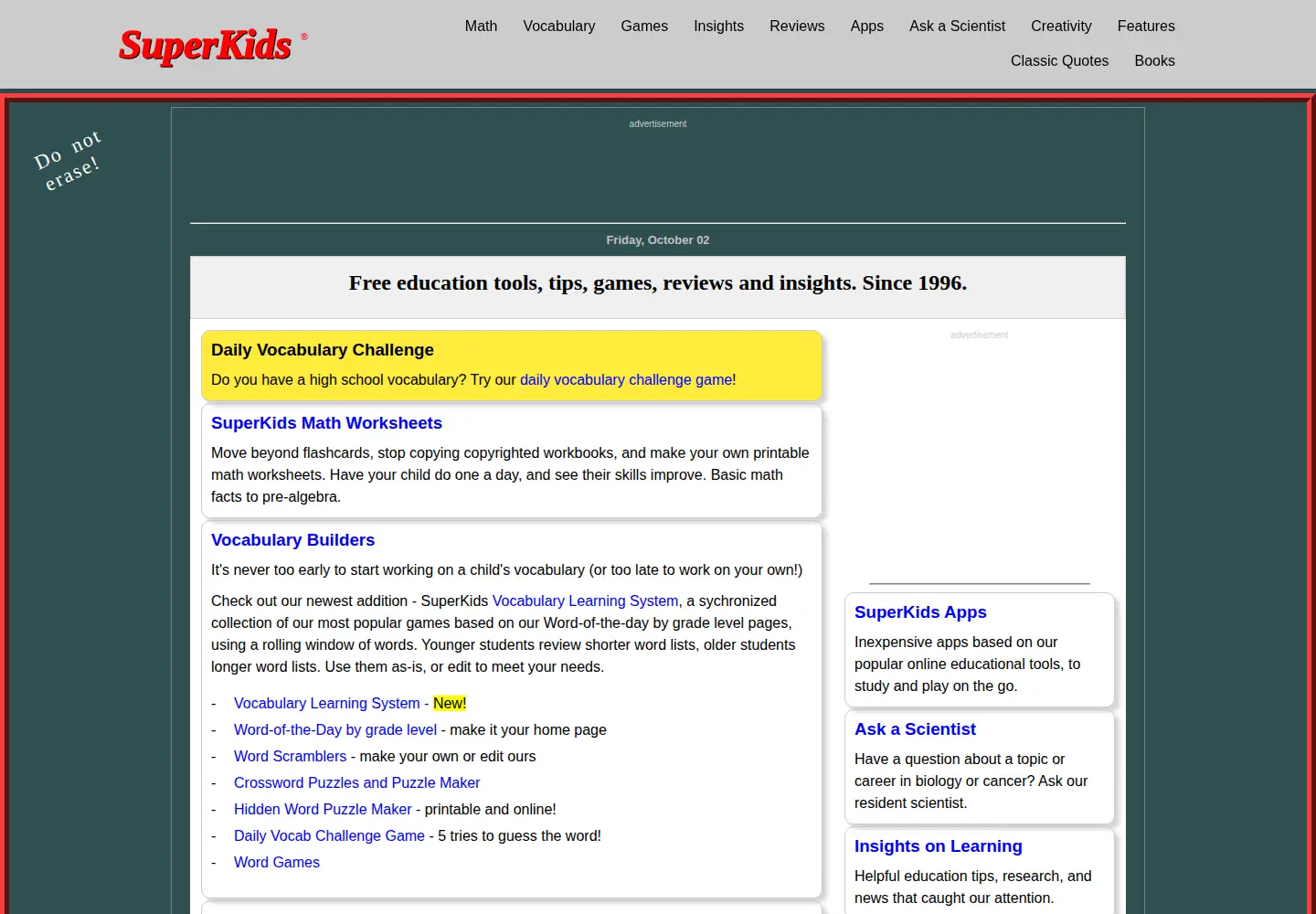 Screenshot of superkids.com