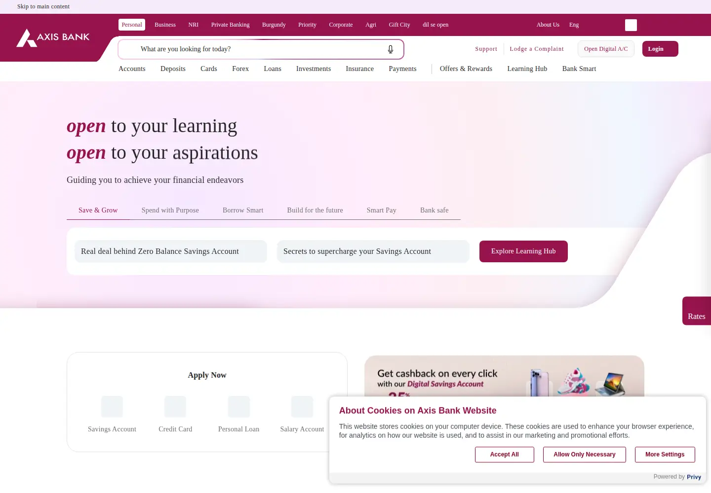 Screenshot of axis.bank.in
