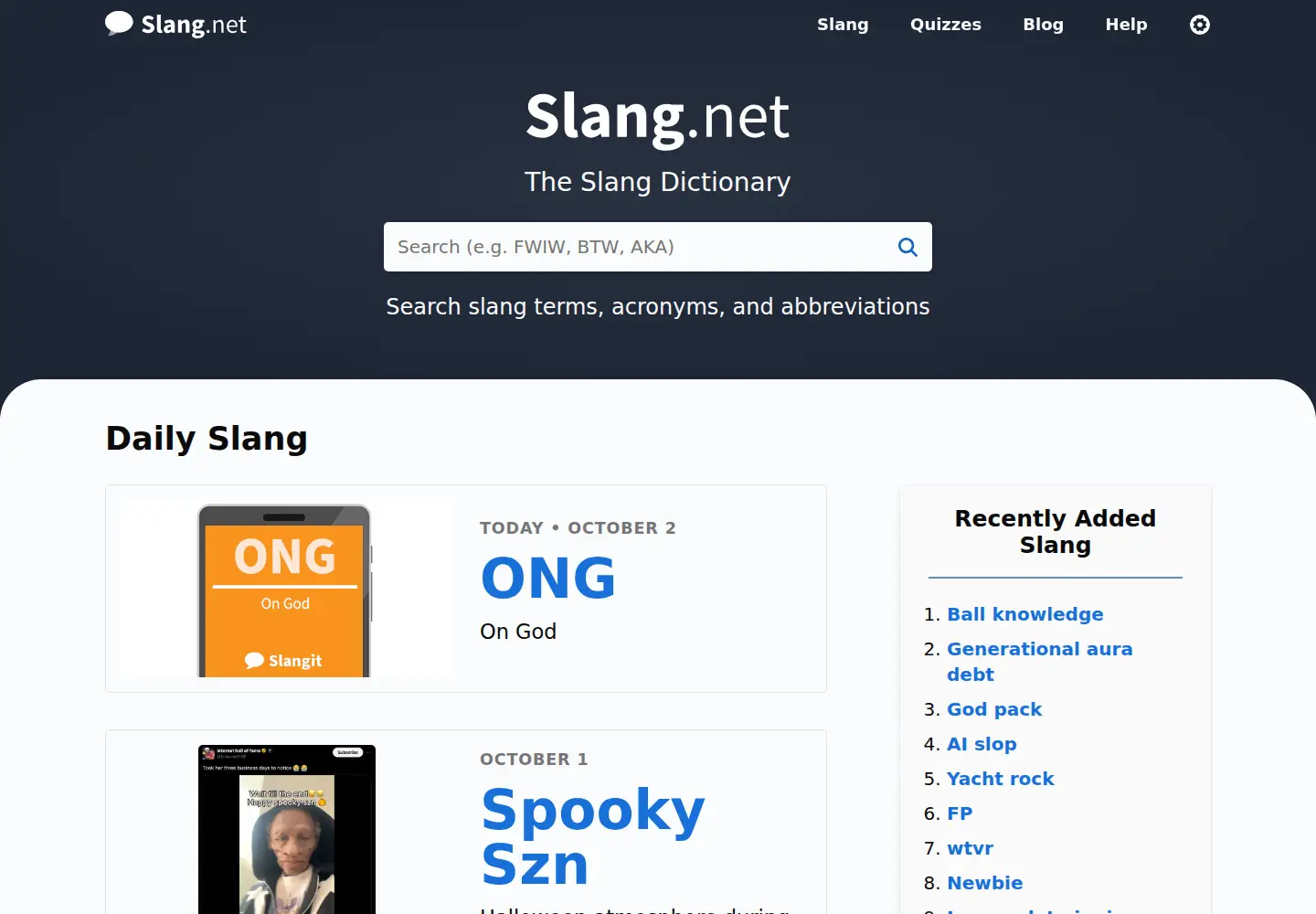 Screenshot of slang.net