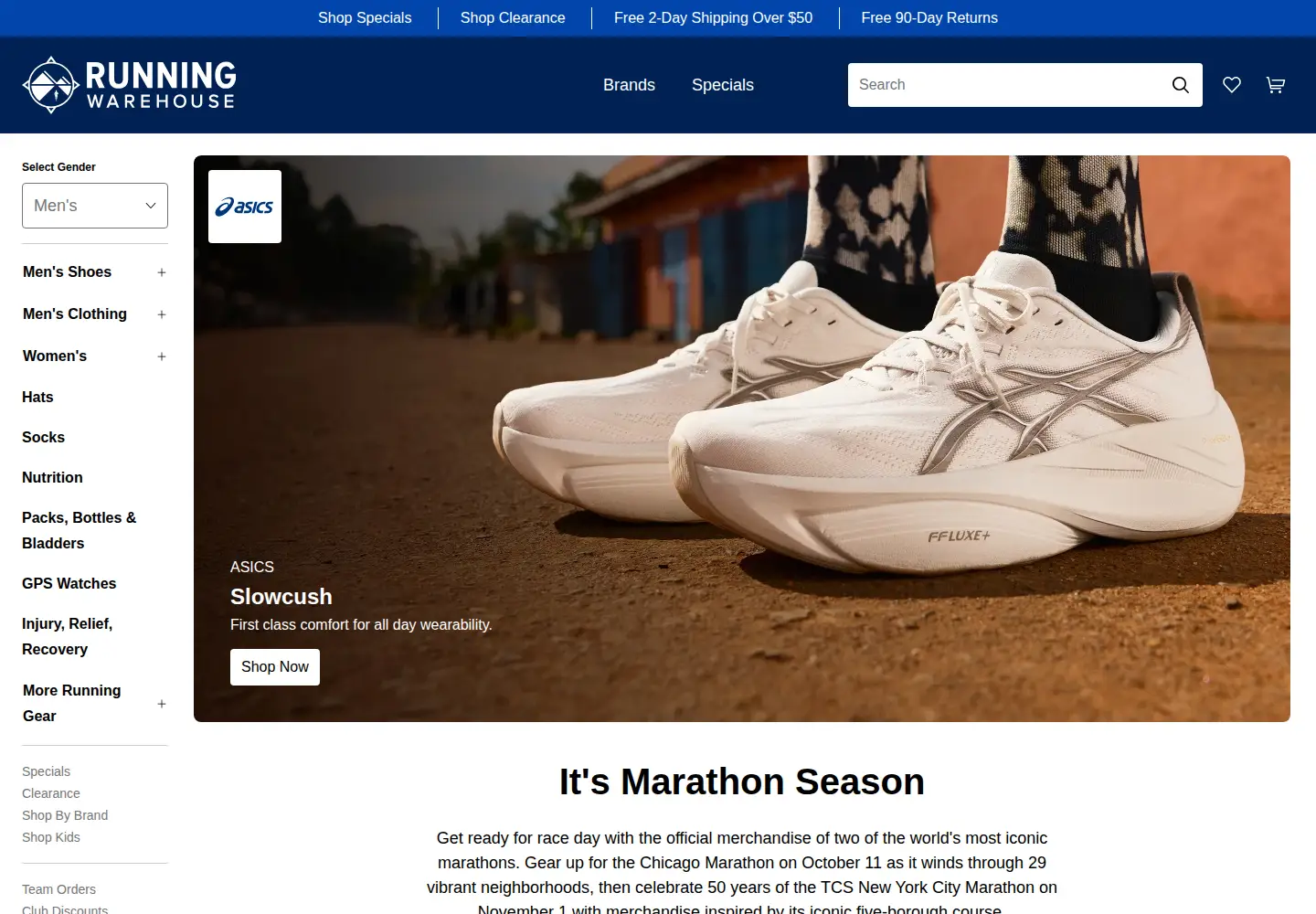 Screenshot of runningwarehouse.com