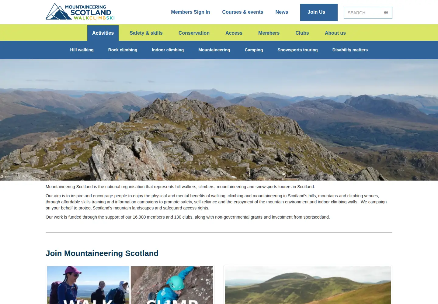Screenshot of mountaineering.scot
