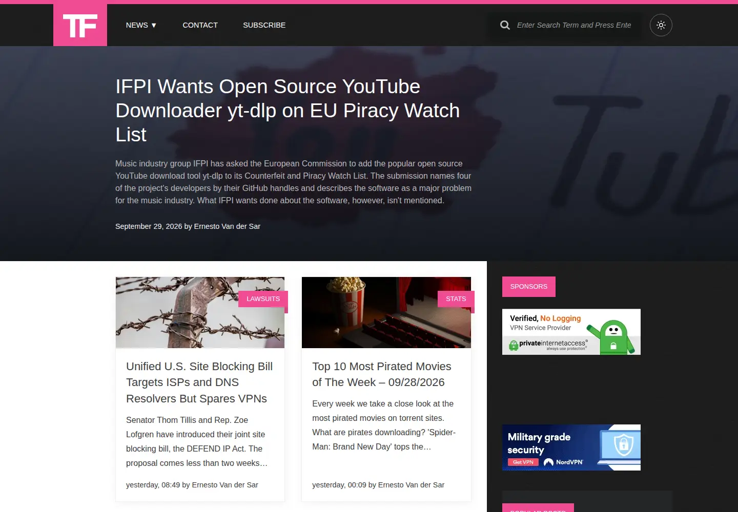 Screenshot of torrentfreak.com
