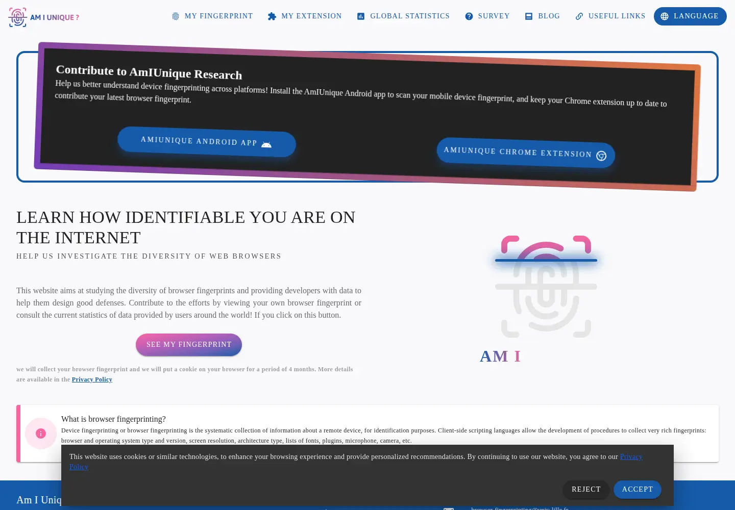 Screenshot of amiunique.org