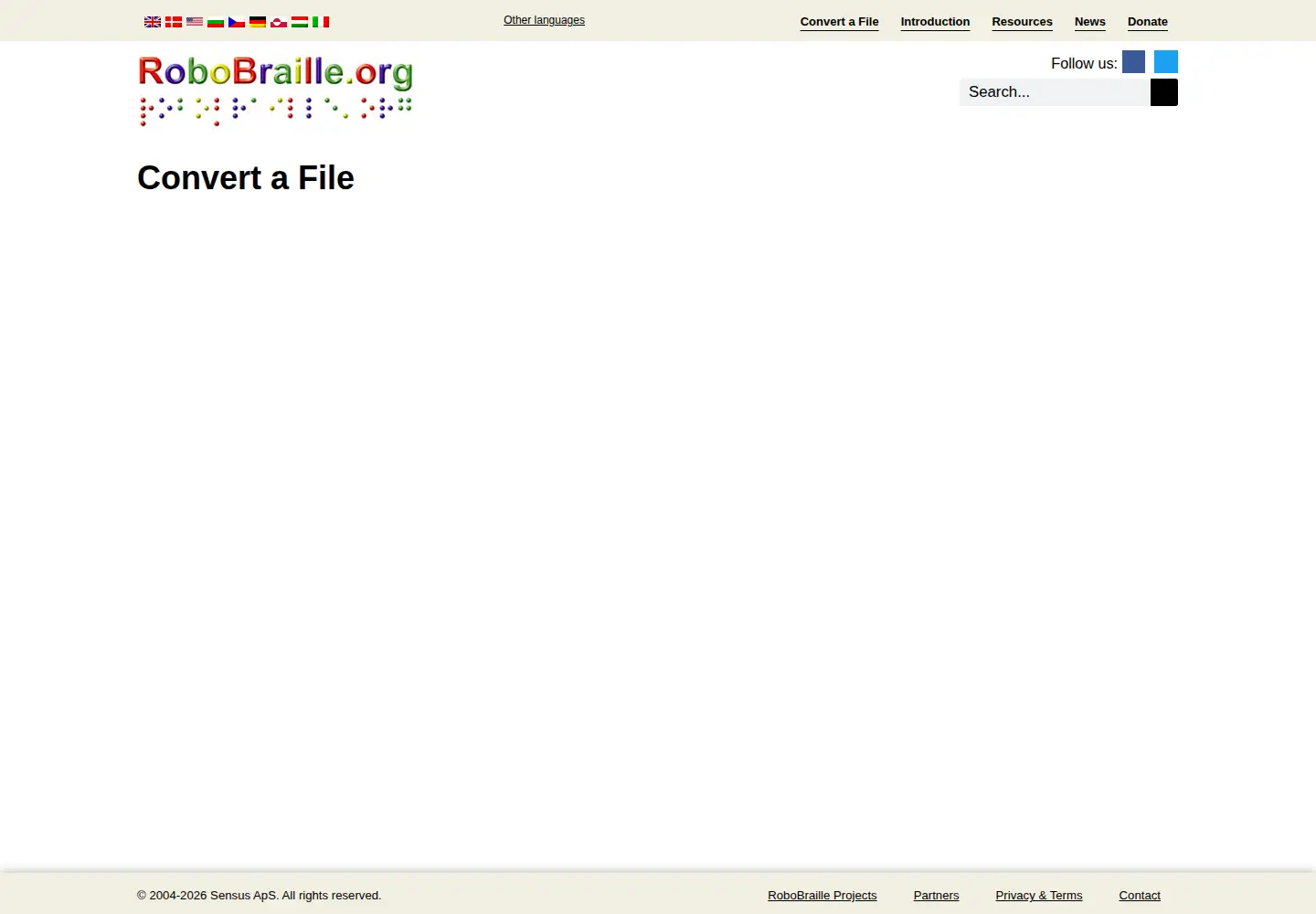 Captured homepage of robobraille.org in the current scan