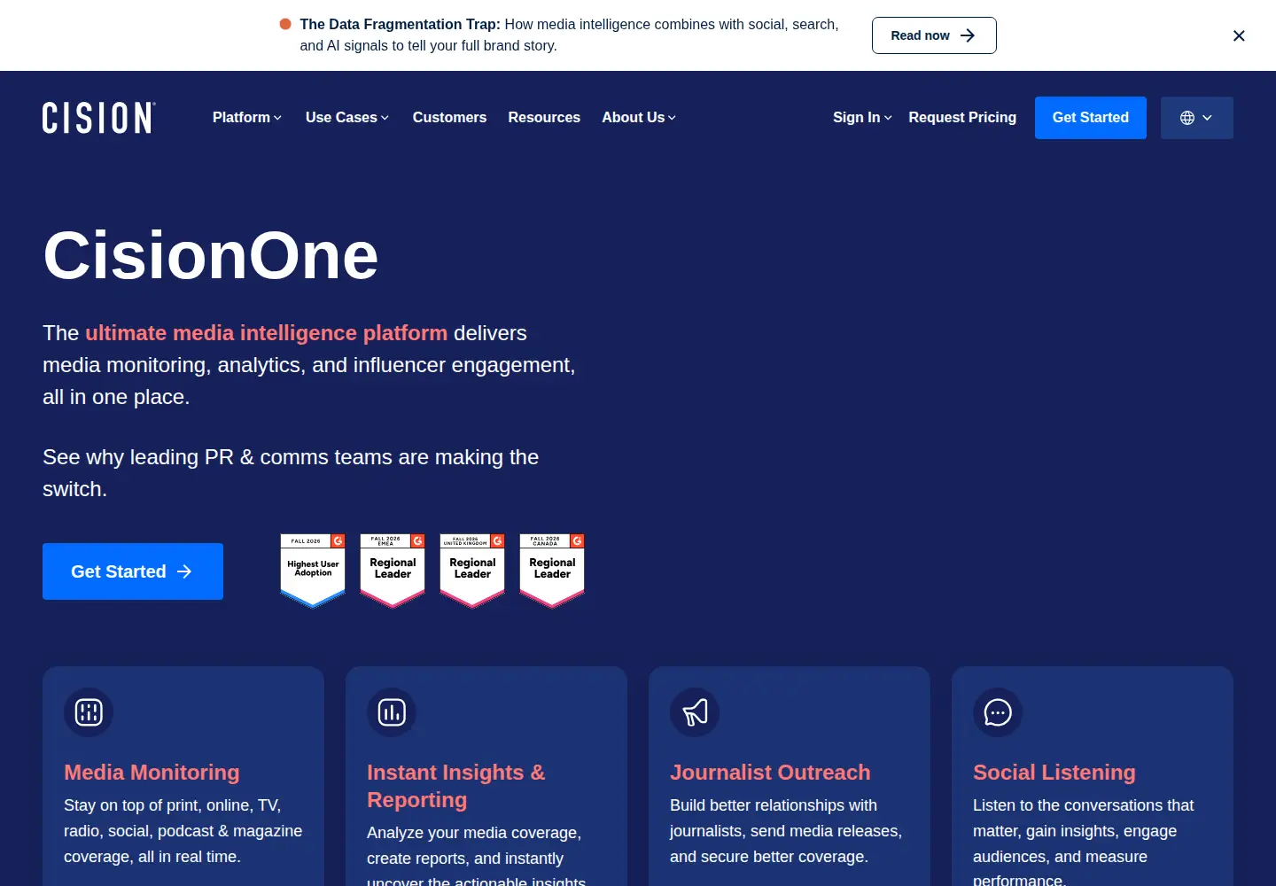 Screenshot of cision.com