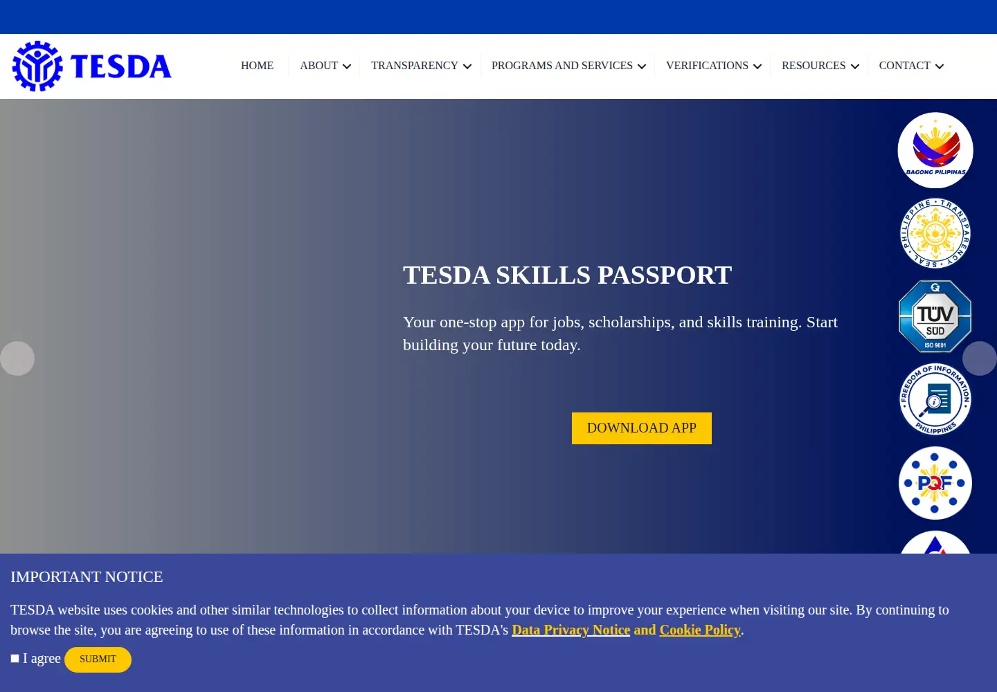 Screenshot of tesda.gov.ph