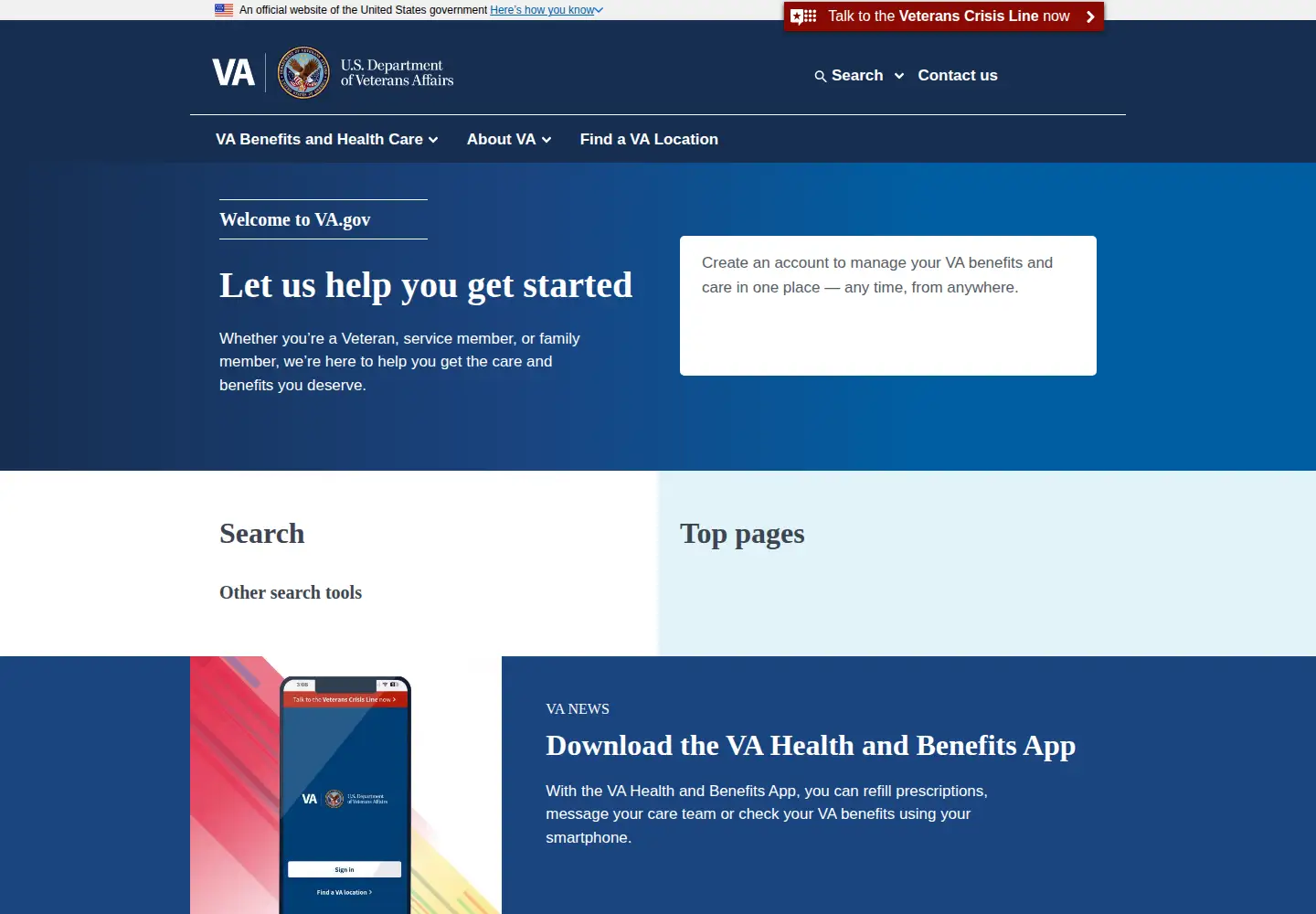 Screenshot of va.gov