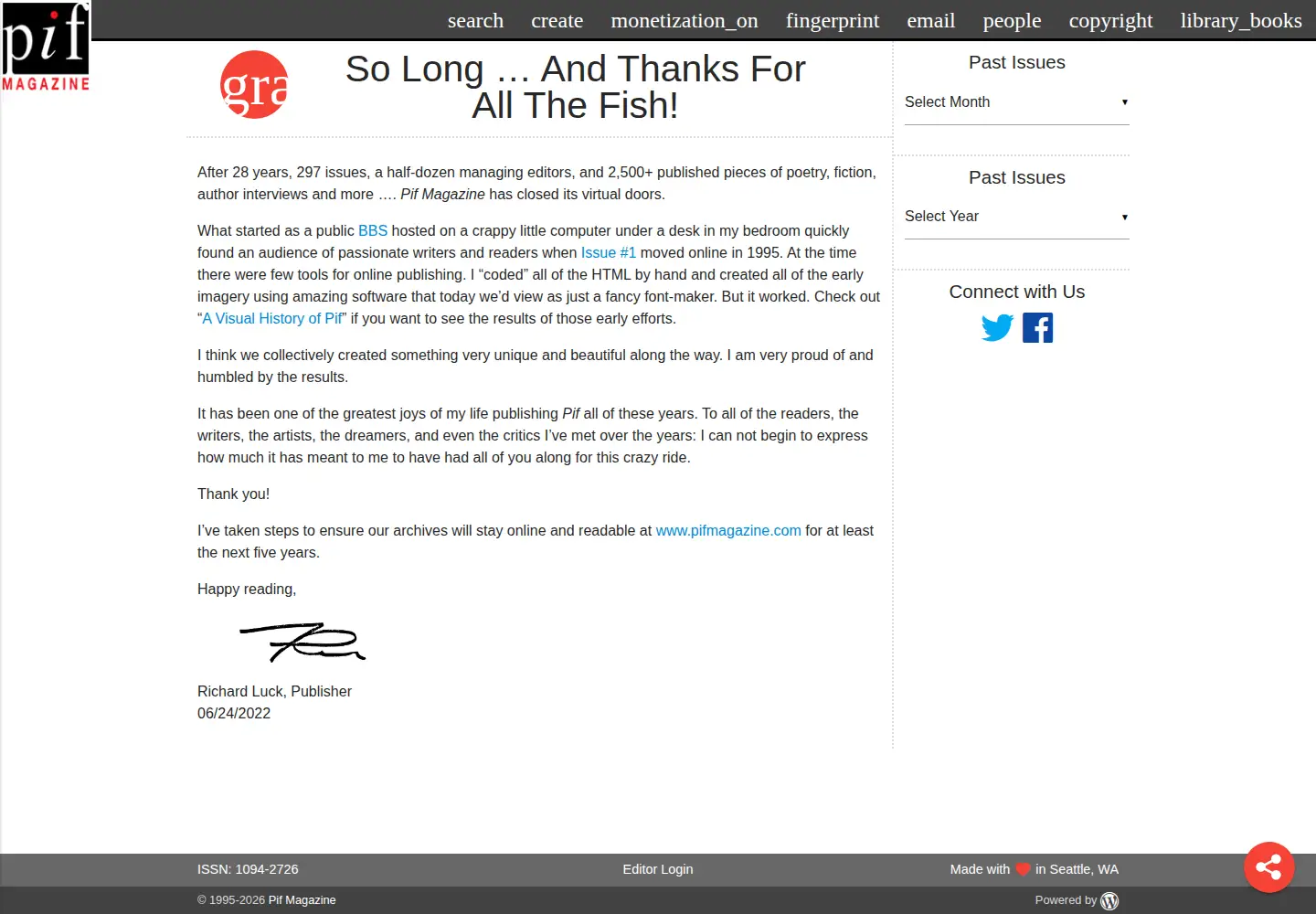 Screenshot of pifmagazine.com