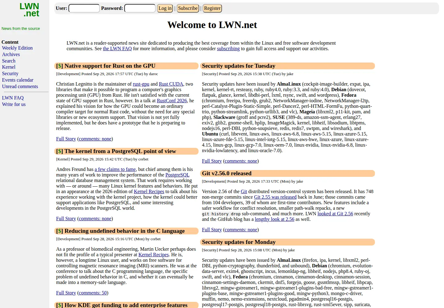 Screenshot of lwn.net
