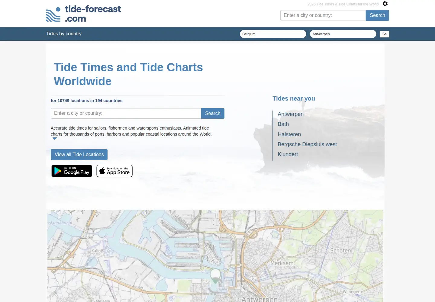 Screenshot of tide-forecast.com