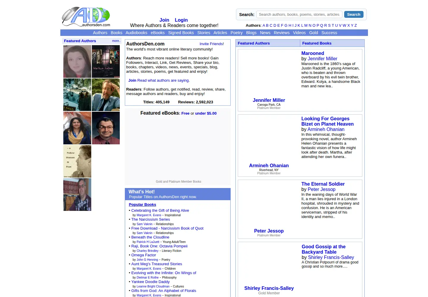 Screenshot of authorsden.com