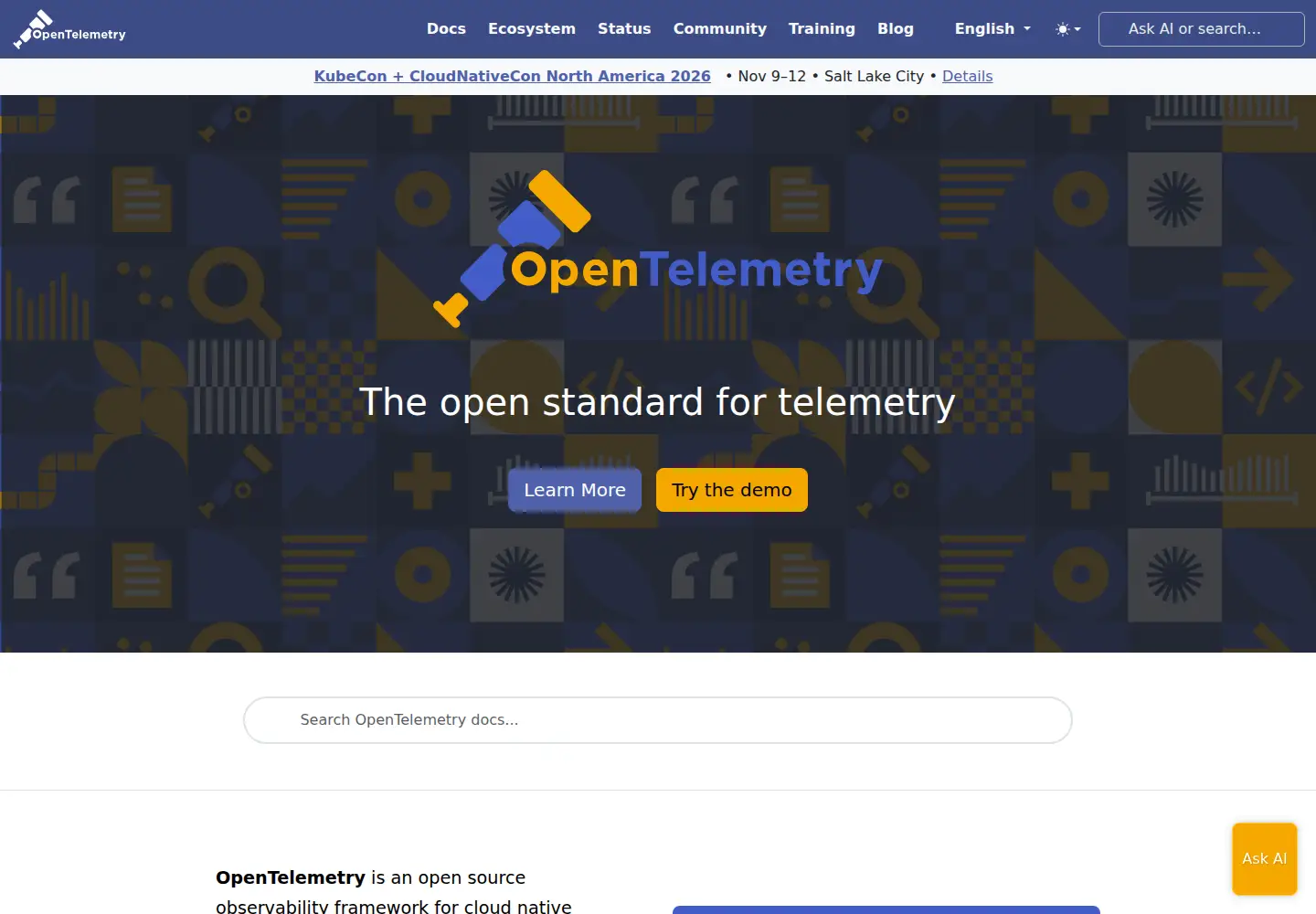 Screenshot of opentelemetry.io