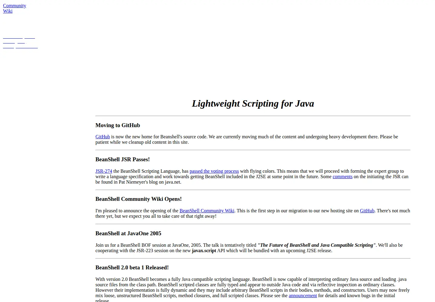 Captured homepage of beanshell.org in the current scan