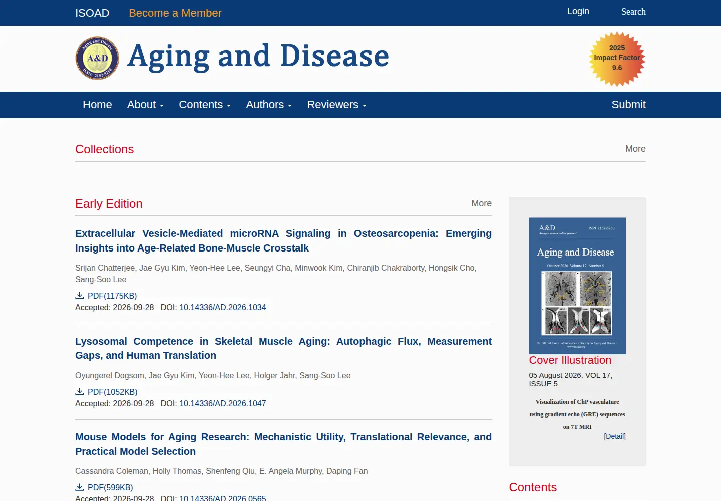 Screenshot of aginganddisease.org