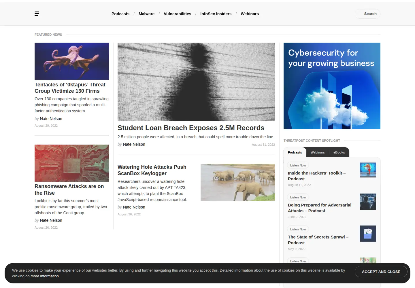 Screenshot of threatpost.com