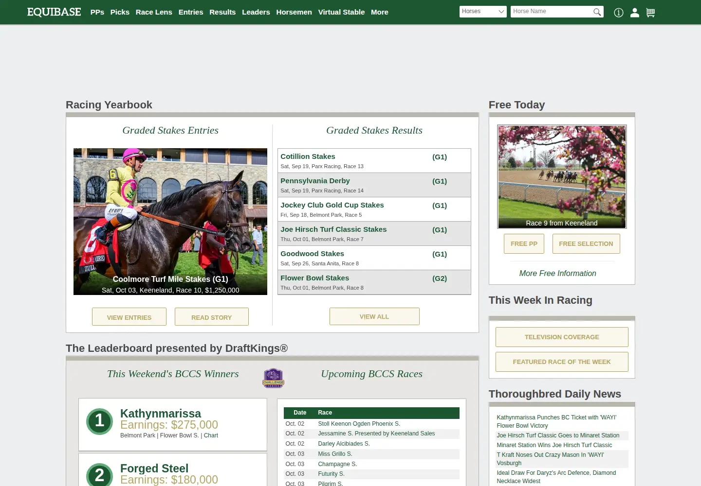 Screenshot of equibase.com