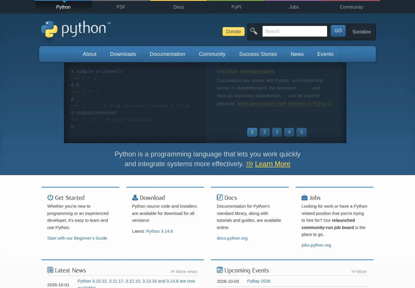 Screenshot of python.ca