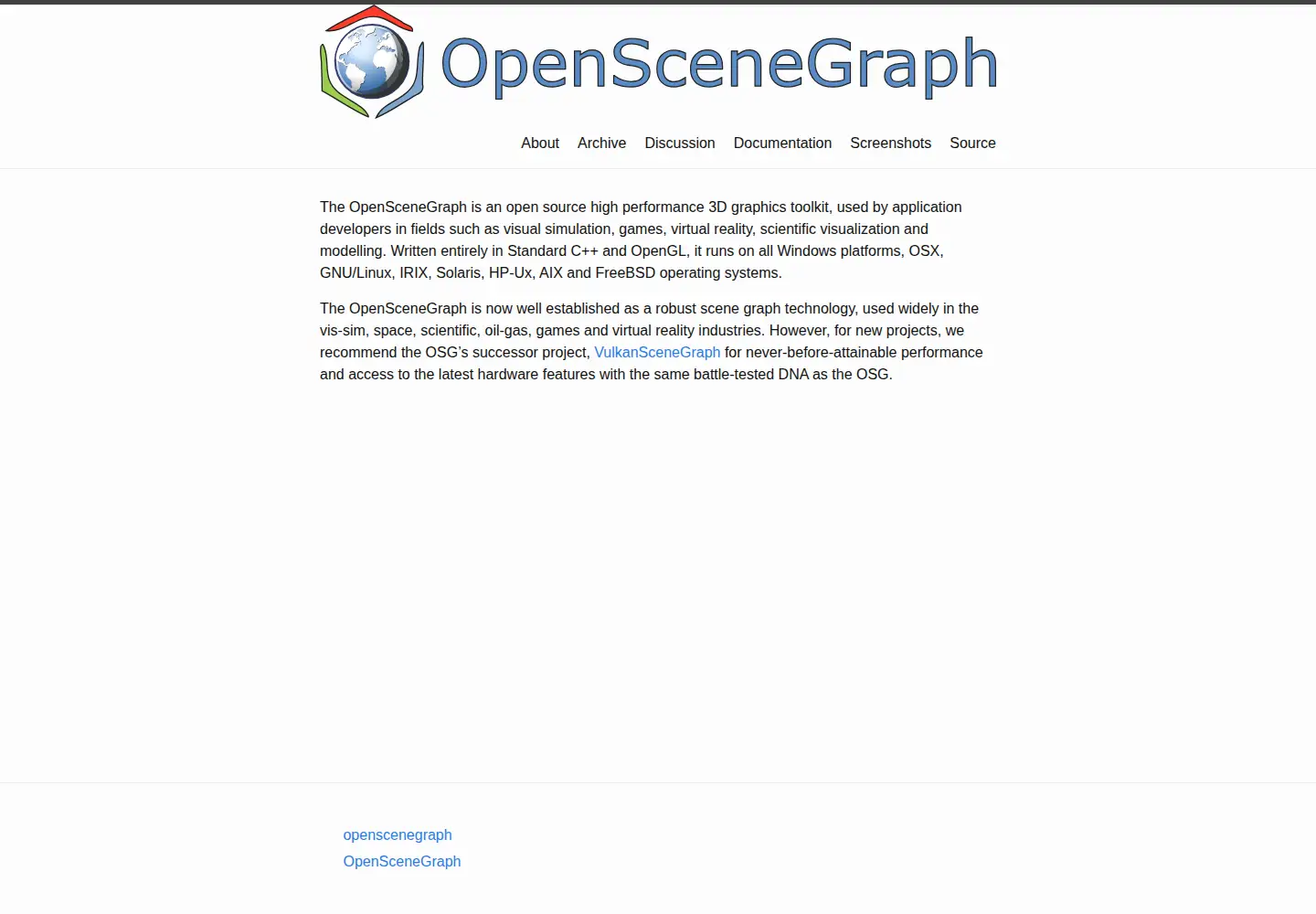 Screenshot of openscenegraph.org