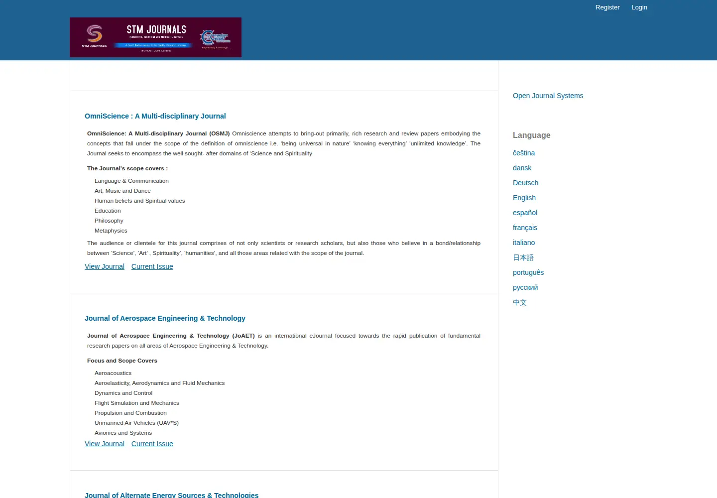 Screenshot of stmjournals.com