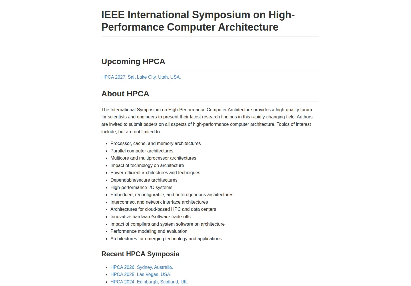 Screenshot of hpca-conf.org