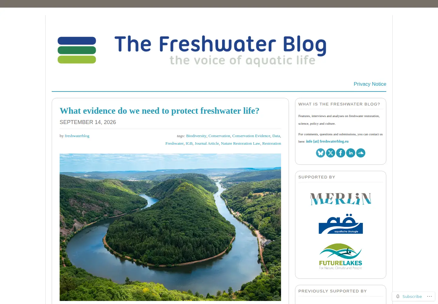 Captured homepage of freshwaterblog.net in the current scan