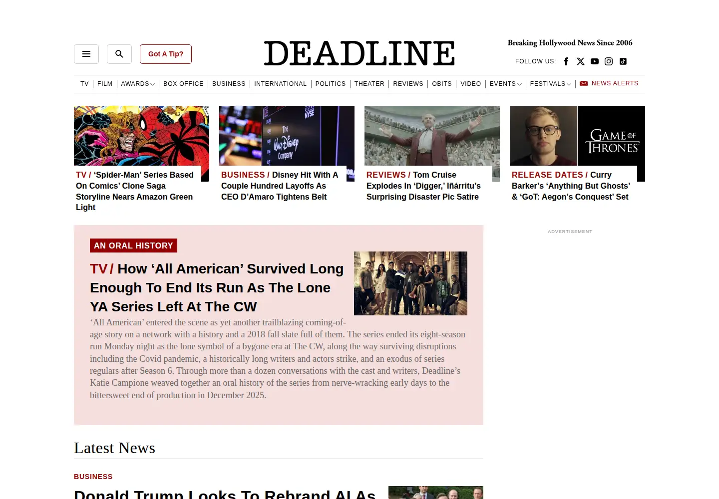 Screenshot of deadline.com