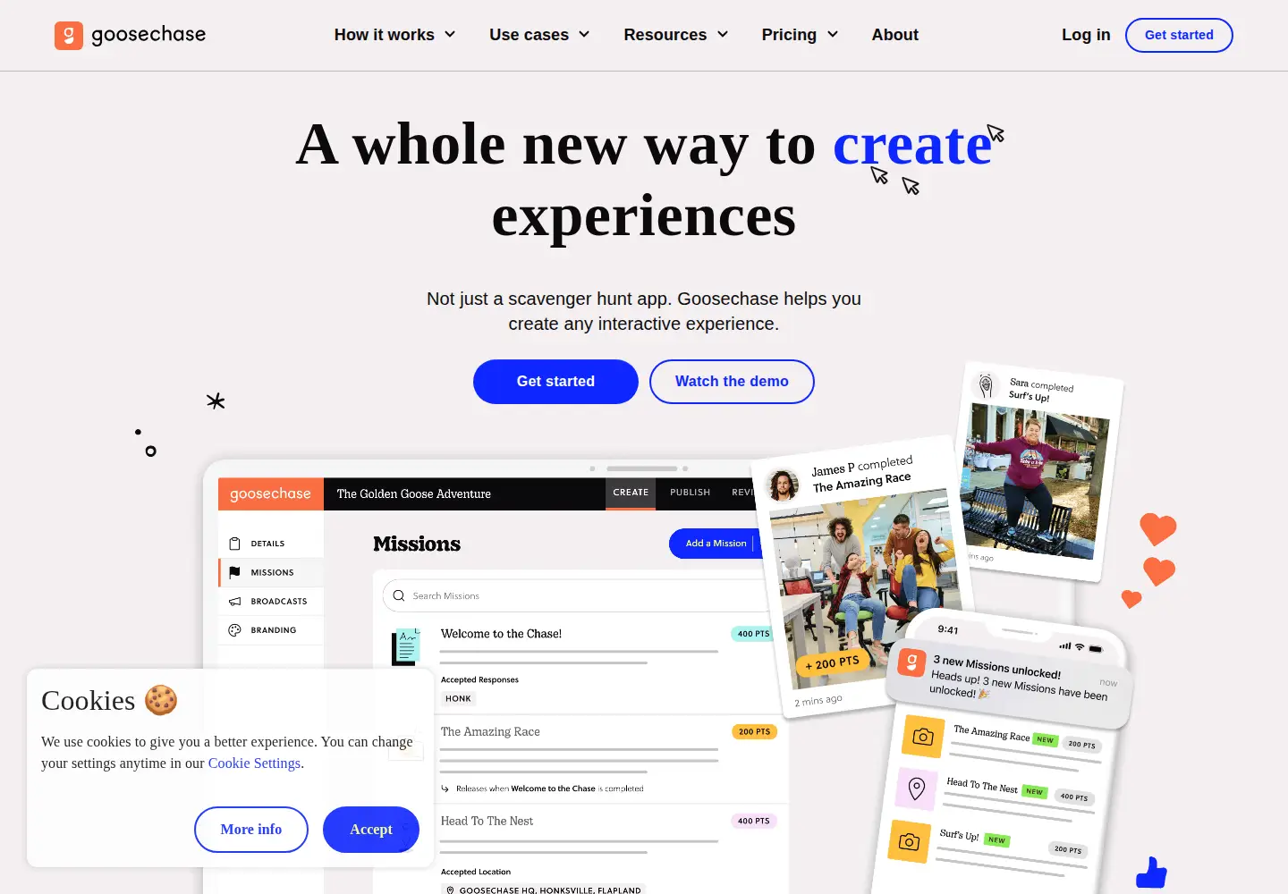 Screenshot of goosechase.com