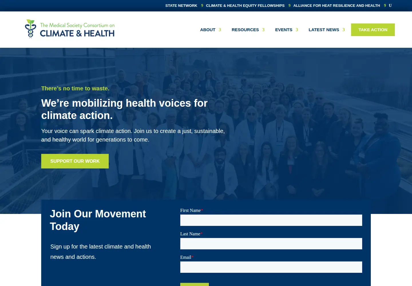 Screenshot of medsocietiesforclimatehealth.org