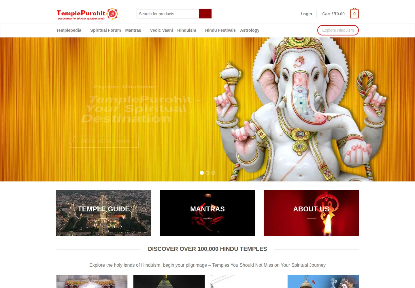 Screenshot of templepurohit.com