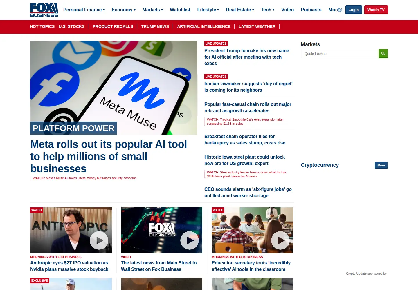 Screenshot of foxbusiness.com