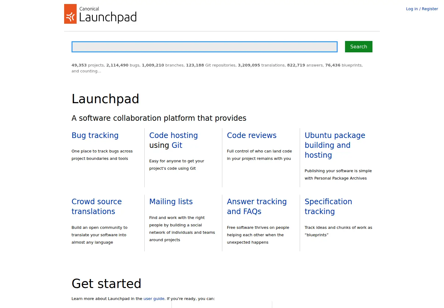 Screenshot of launchpad.net