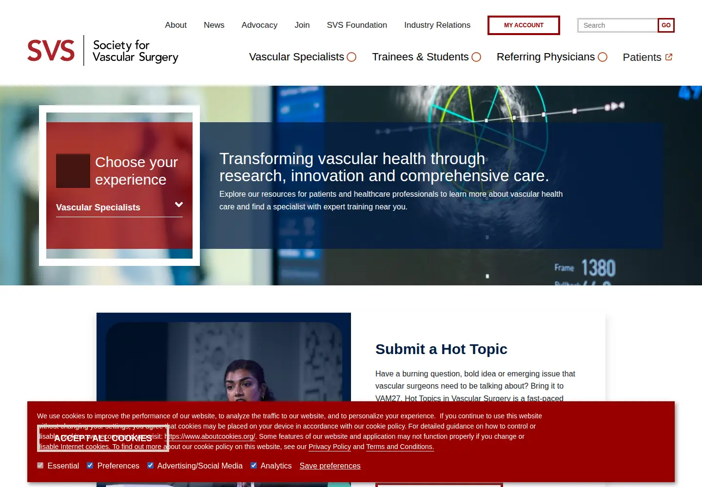 Captured homepage of vascularweb.org in the current scan