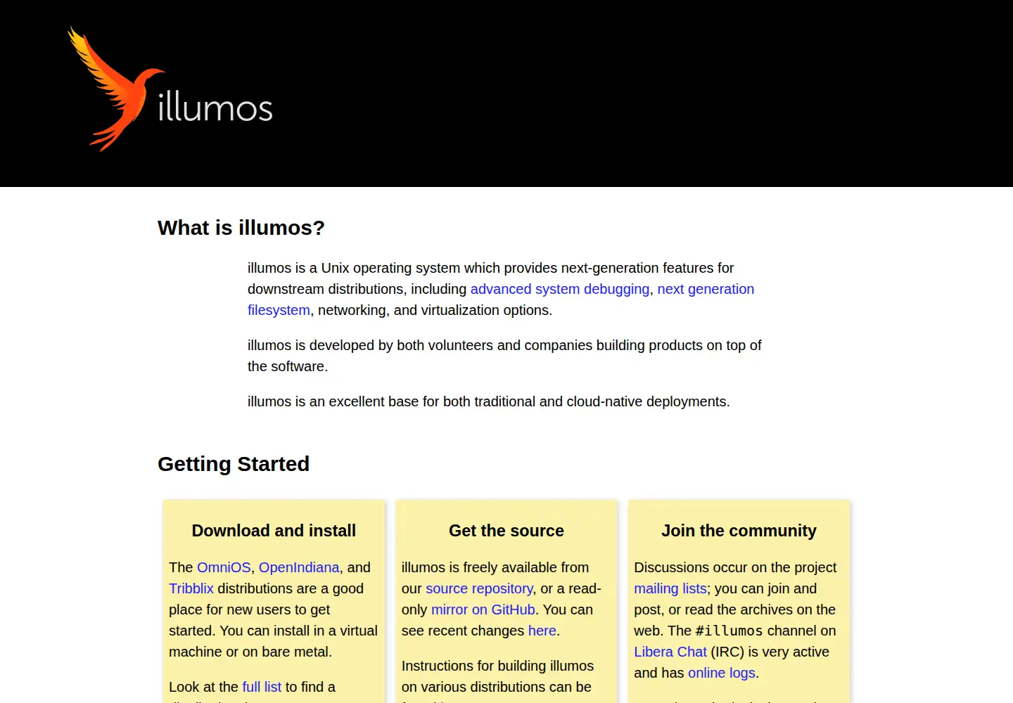 Screenshot of illumos.org