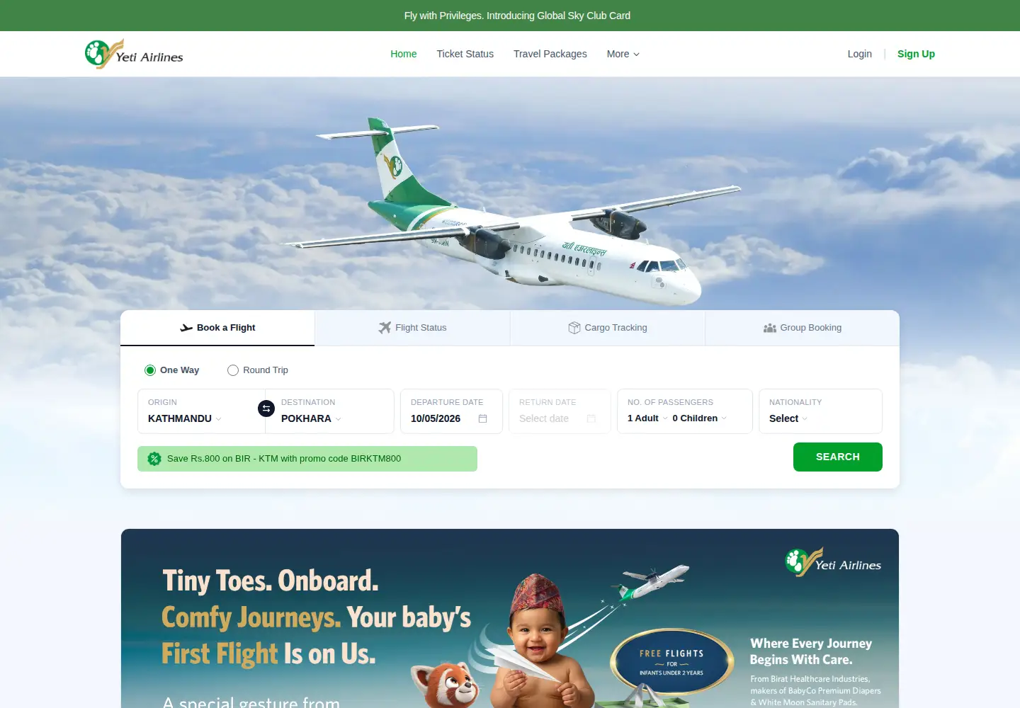 Screenshot of yetiairlines.com