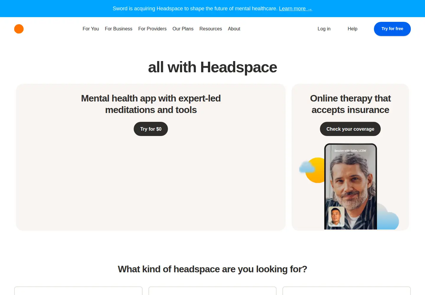 Screenshot of headspace.com