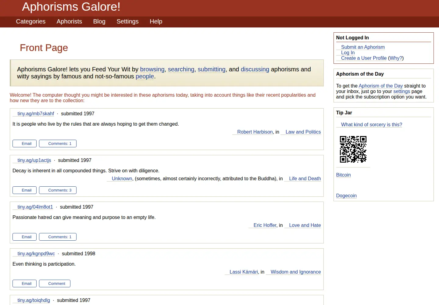 Screenshot of aphorismsgalore.com
