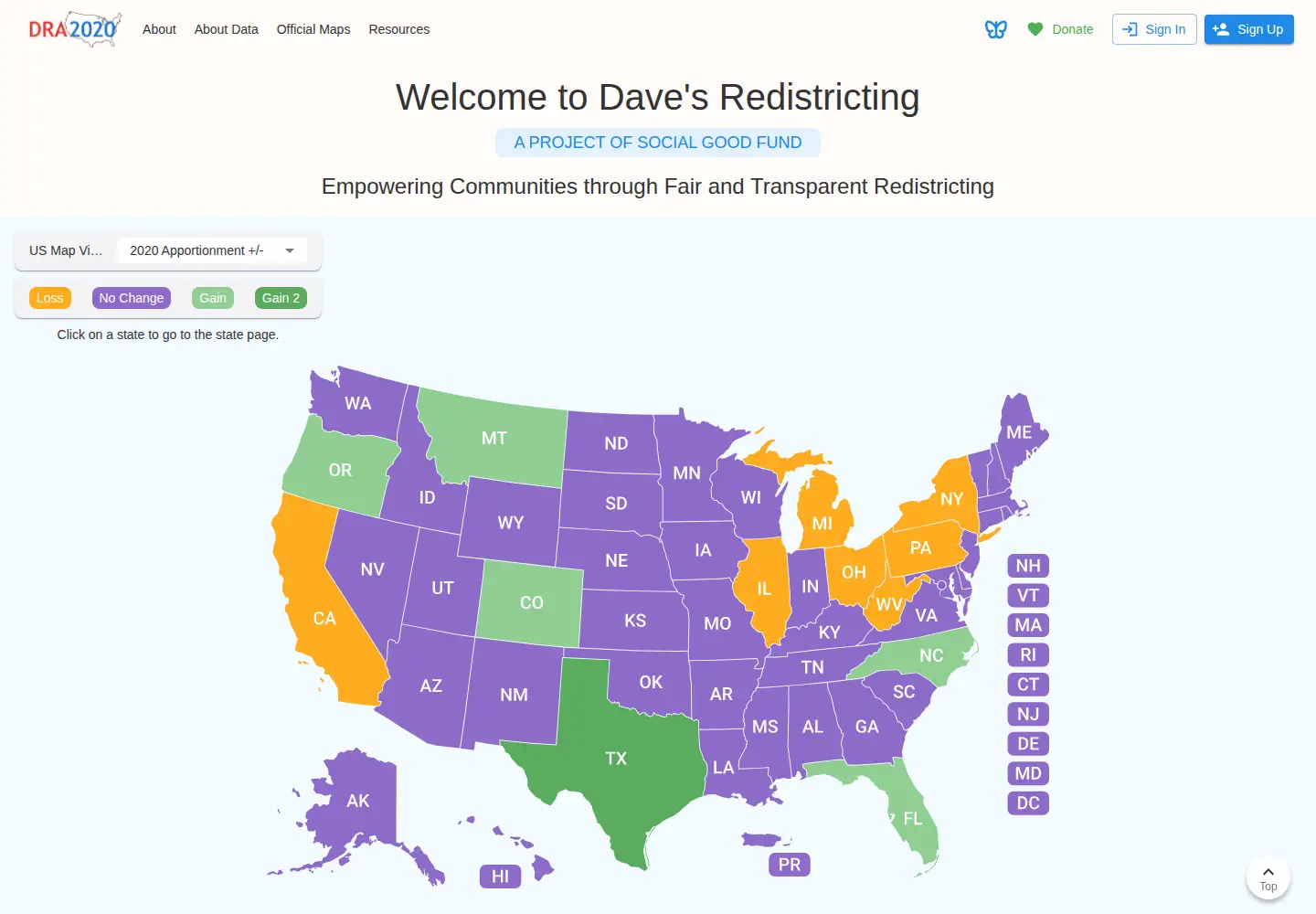 Screenshot of davesredistricting.org