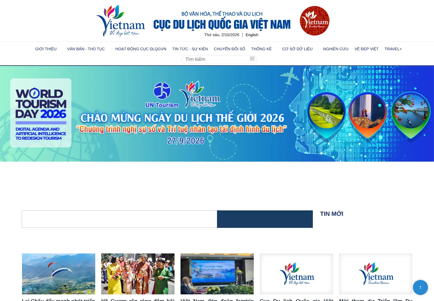 Screenshot of vietnamtourism.gov.vn