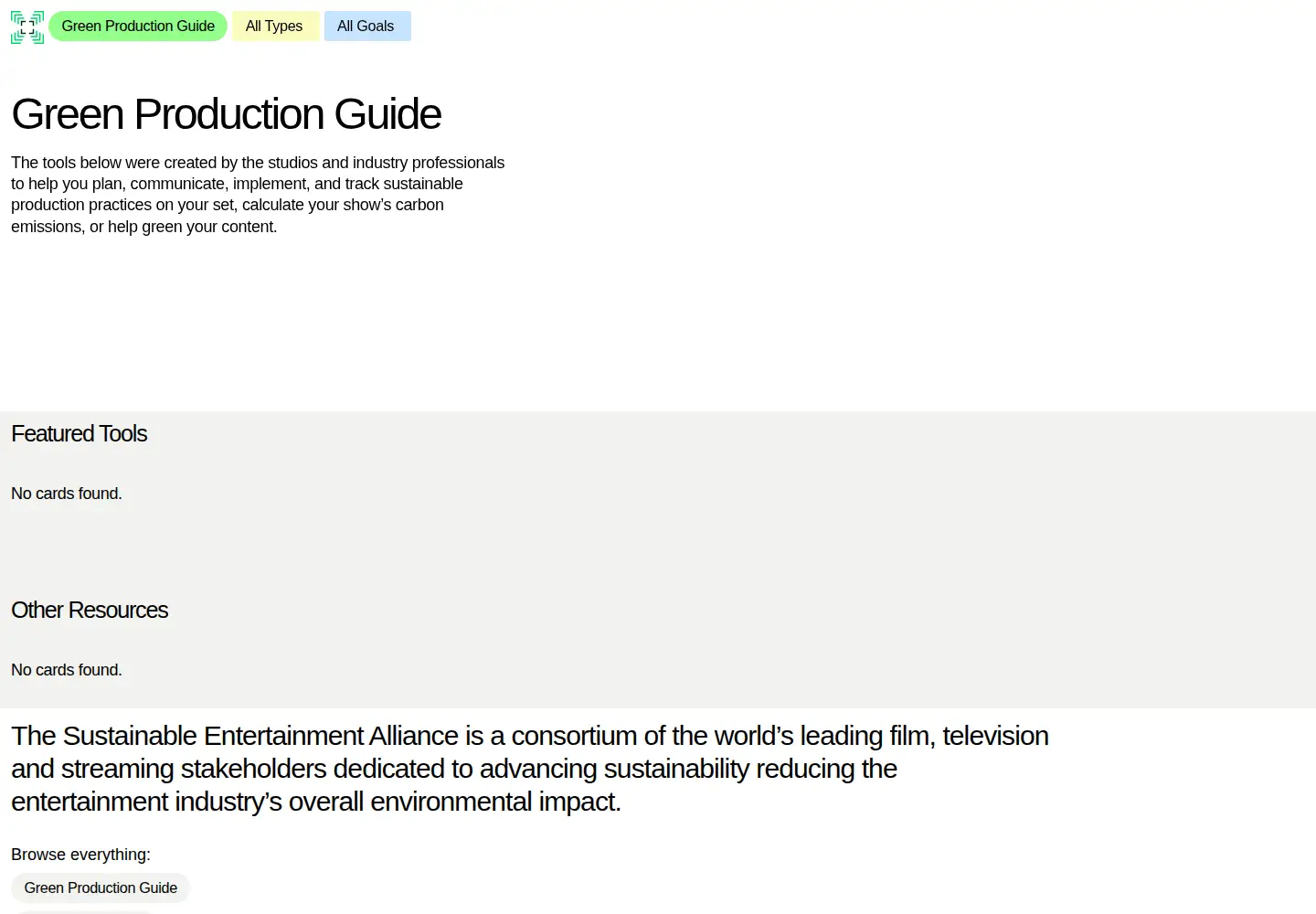 Screenshot of greenproductionguide.com