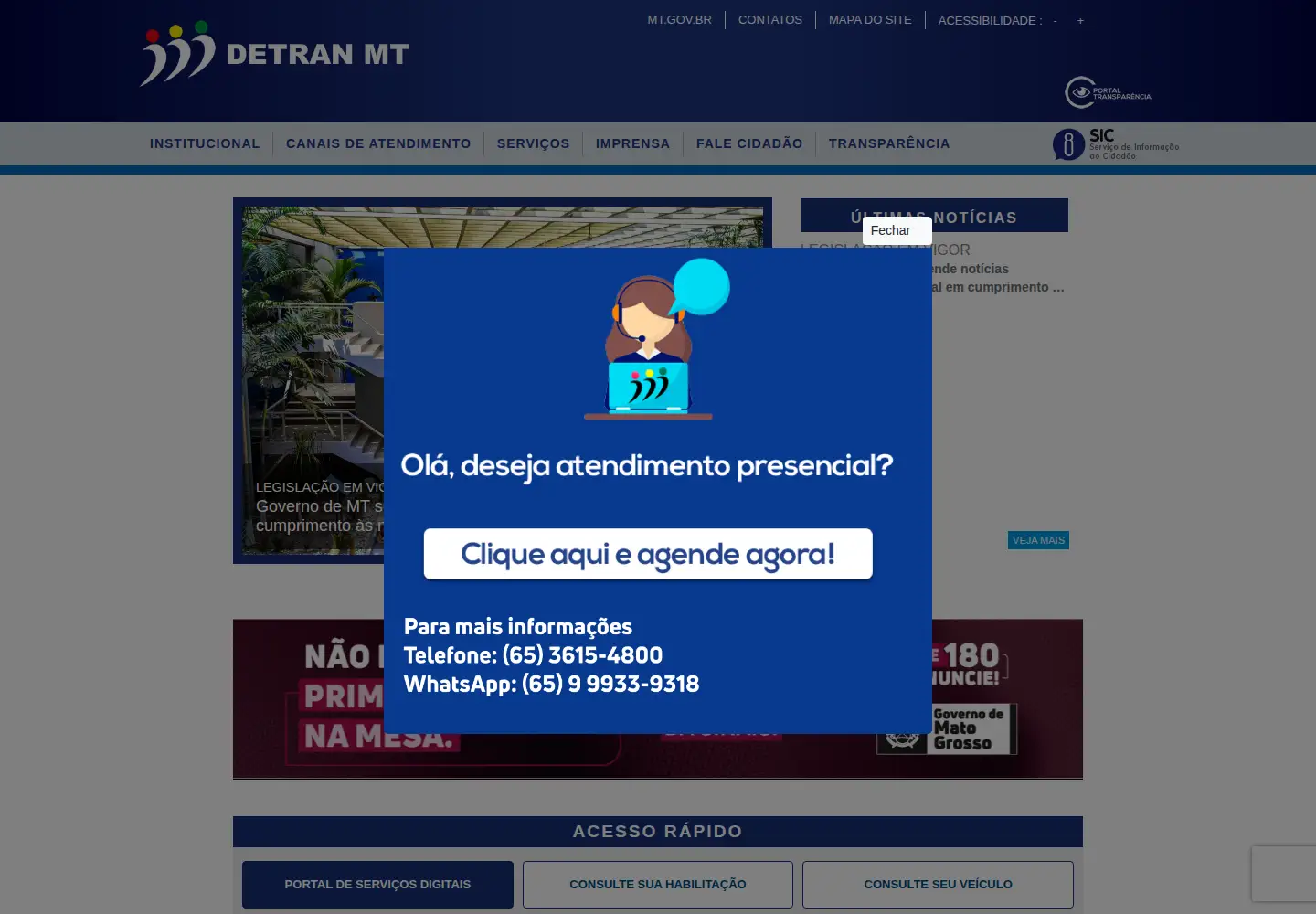 Screenshot of detran.mt.gov.br